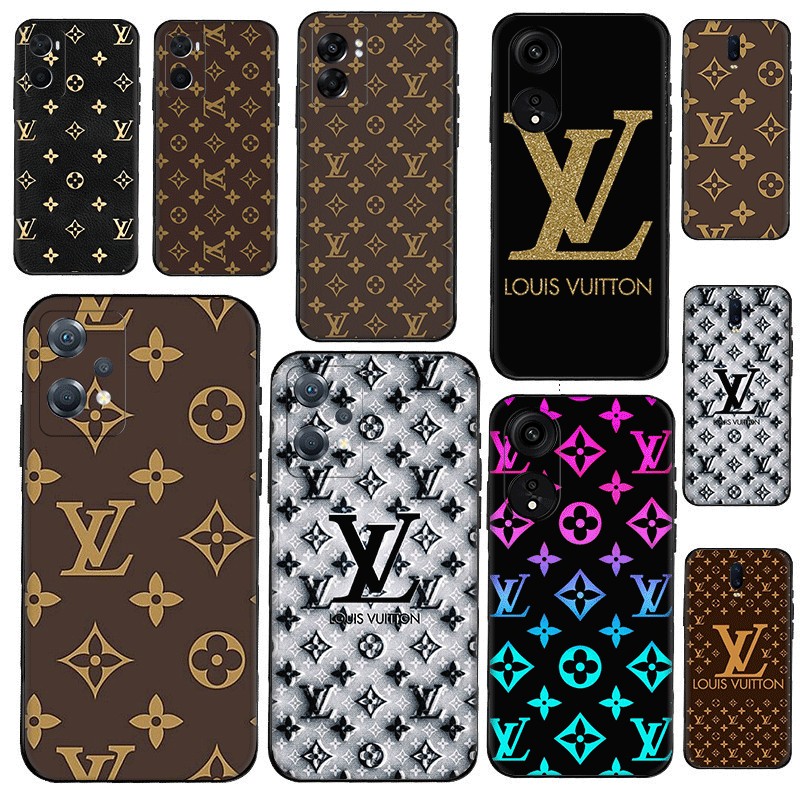 เรียบง่ายและมีสไตล์ LV สําหรับ OPPO A57E A58 A58X A59F1s A60 A74 A76 A77F3 A78 A79 เคสโทรศัพท์สีดําน