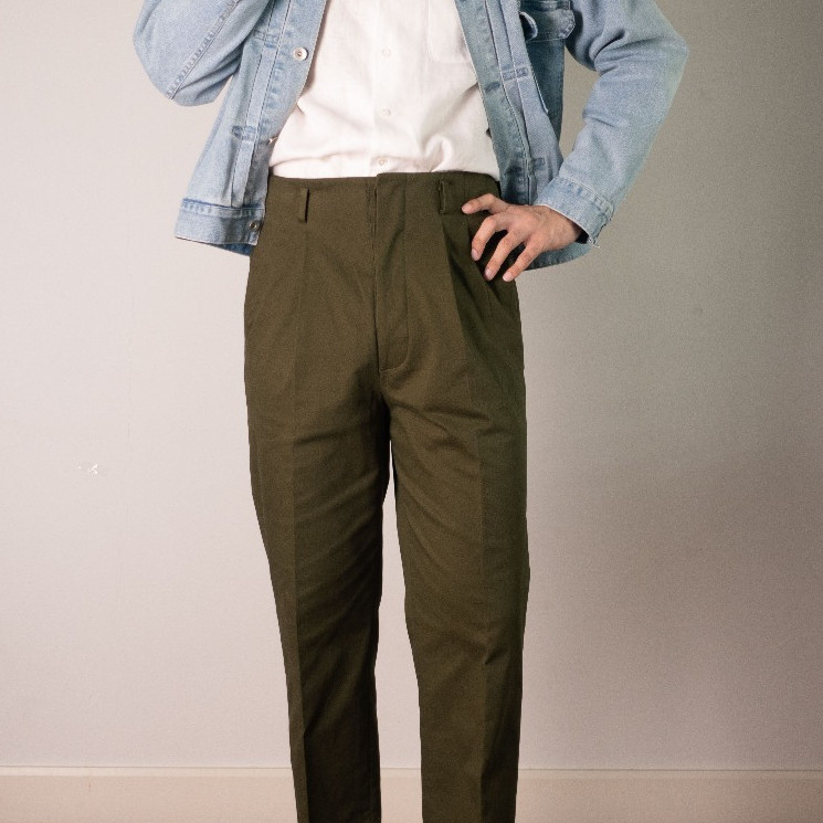 [T6HW]กางเกงเอวสูง Hollywood trousers Chinos cotton "Olive"