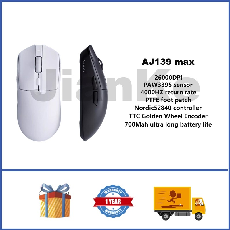 Ajazz AJ199 Max เมาส์ไร้สาย PAW3395 26000DPI เมาส์สําหรับเล่นเกมโหมดคู่น้ําหนักเบาและสามโหมด