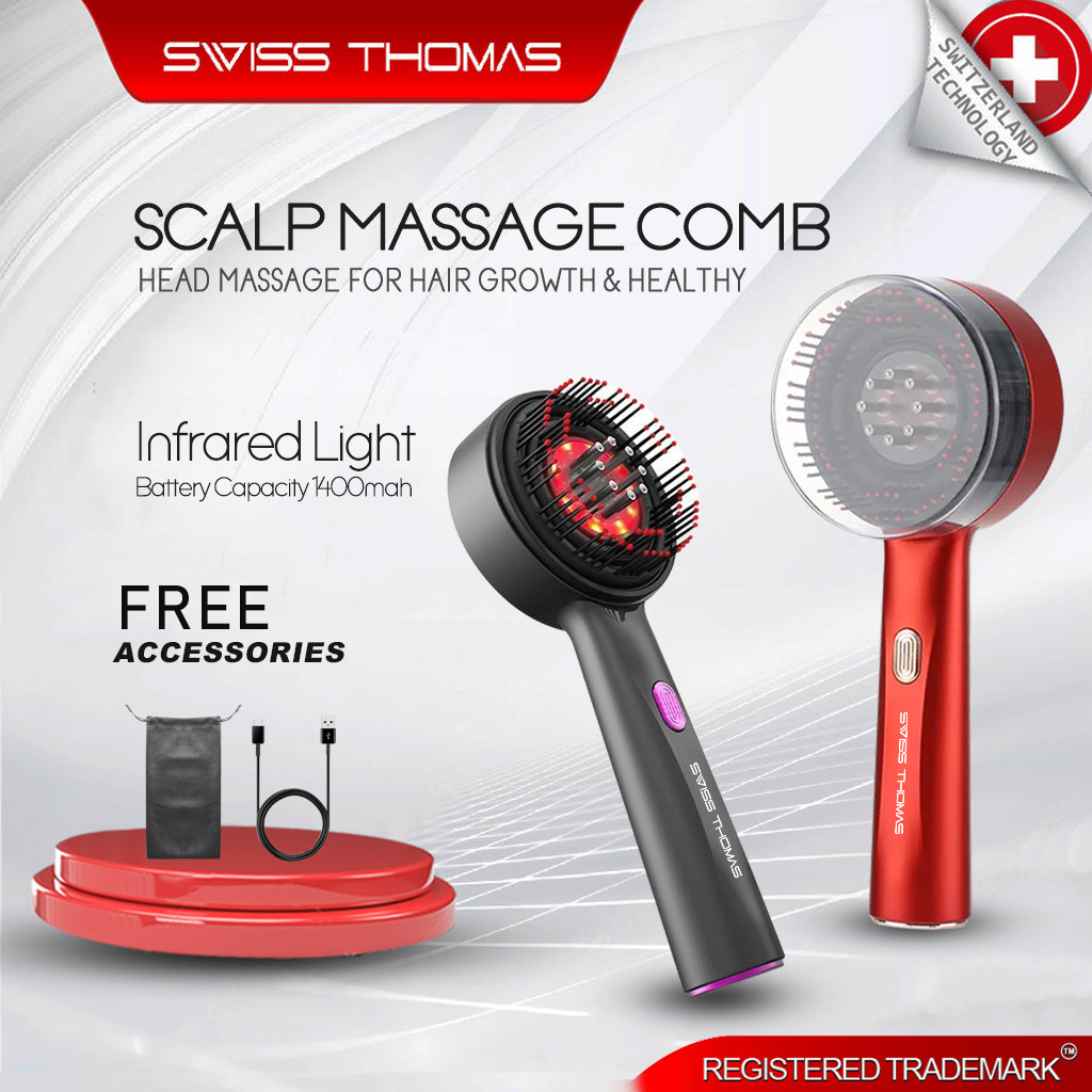 Swiss Thomas นวดหนังศีรษะหวีอินฟราเรด Light Head Massager สําหรับ Hair Growth Oil Applicator Anti-Ha