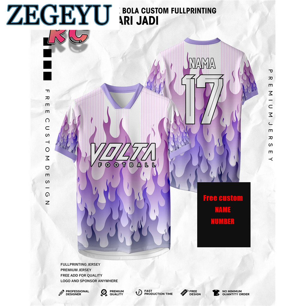 ฟรีชื่อที่กําหนดเอง2025 Retro Design Futsal Football Jersey สีม่วงเปลวไฟรูปแบบ Jerssey Unisex กีฬากลางแจ้งทีม Virus Jerseys แห้งเร็วเสื้อกีฬาหลวม