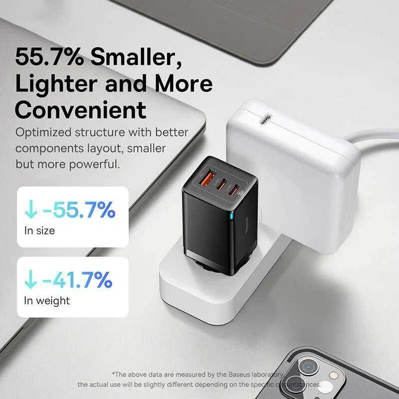 ▥ Baseus 65W GAN Quick Charge 3.0 ประเภท C PD USB พร้อม QC 4.0 แบบพกพา Fast Charger สําหรับแล็ป