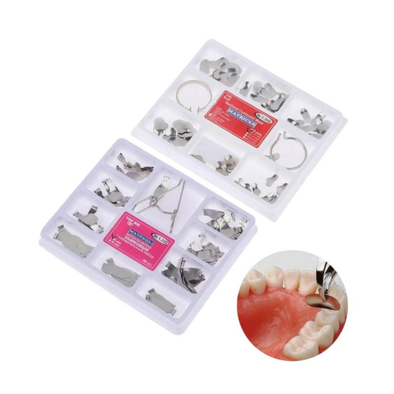 Dental Matrix Sectional Contoured Metal Matrices Dental Matrix พร้อมคลิปสปริง Delta Ring Clamp Wedg