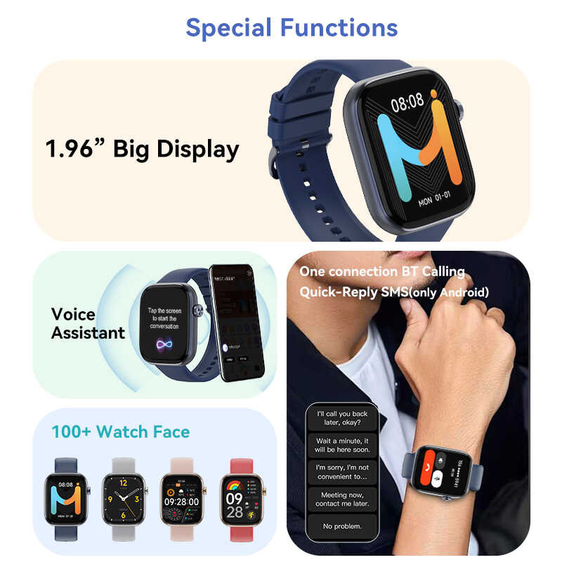 ▥ St2 Smart 1.96‘’ Big Display Voice Assistant 100+ Watch Faces Ip68 Waterproof BT Calg