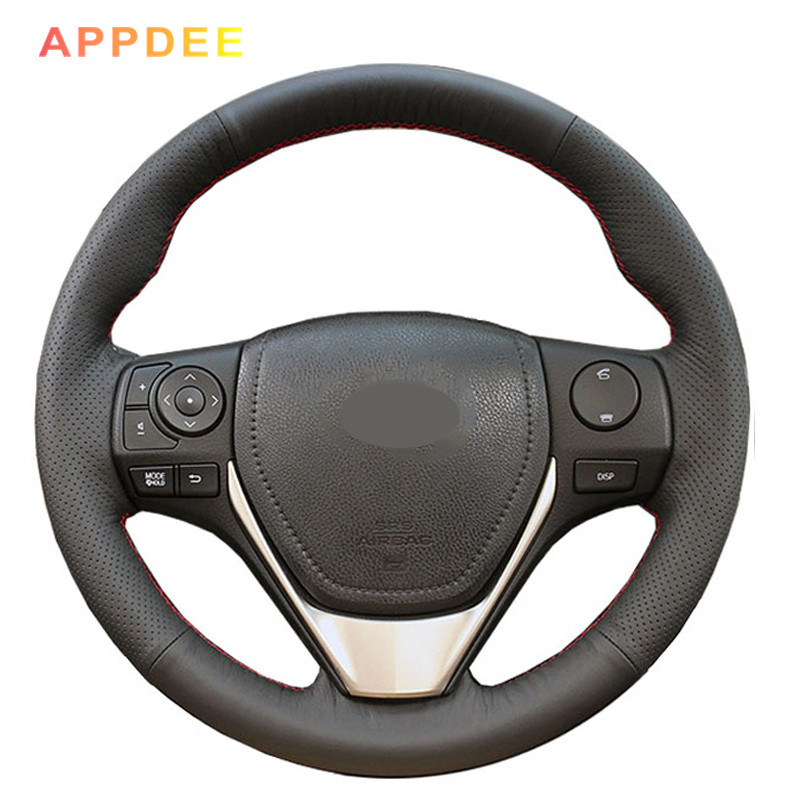 Appdee ฝาครอบพวงมาลัยหนังสีดําเย็บด้วยมือสําหรับ Toyota RAV4 2013-2018 Toyota YarisToyota Corolla 2014-2017 Auris 2013-2016