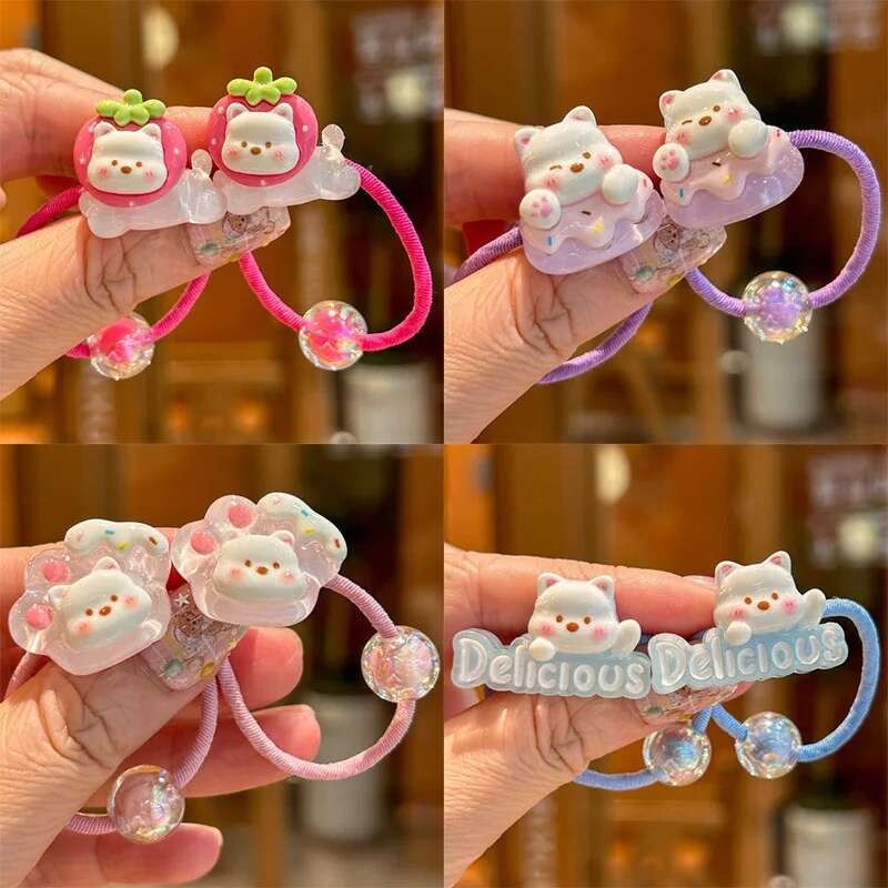 2ชิ้นใหม่น่ารักหมีแมวตีนสาววงผมยืดหยุ่นเด็กอุปกรณ์ผม