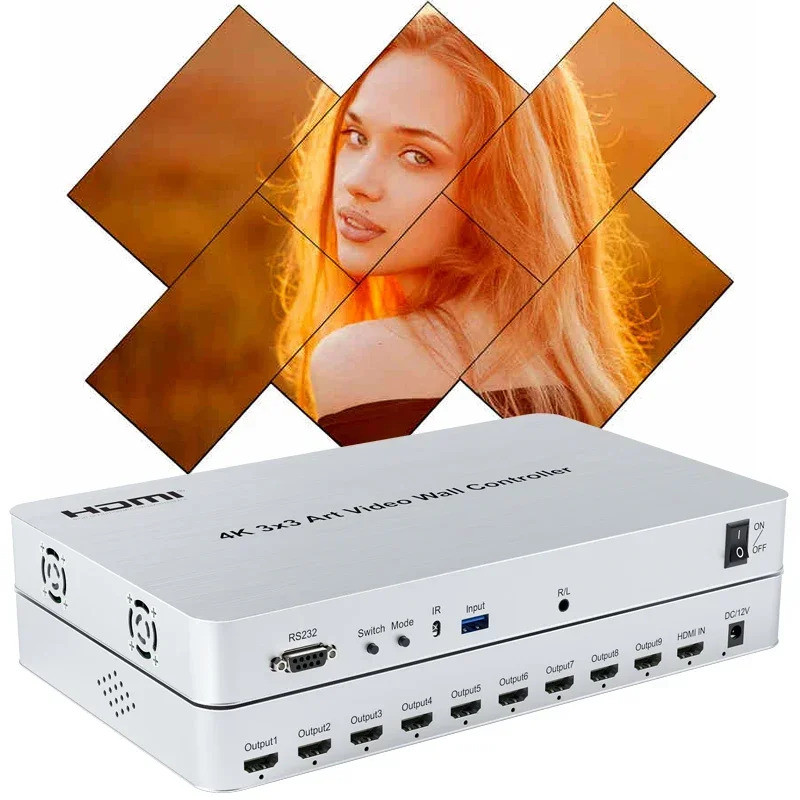 4k 3x3 HDMI TV Splicing Box Video Wall Processor Multi-screen Display Creative Video Wall Controller