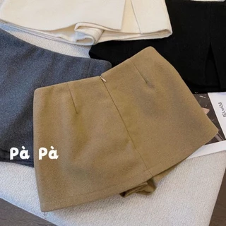 กระโปรงผ้าขนสัตว์ใหม่เวอร์ชั่นเกาหลีแฟชั่นเอวสูงหนาซิปกระโปรงทรงเอ