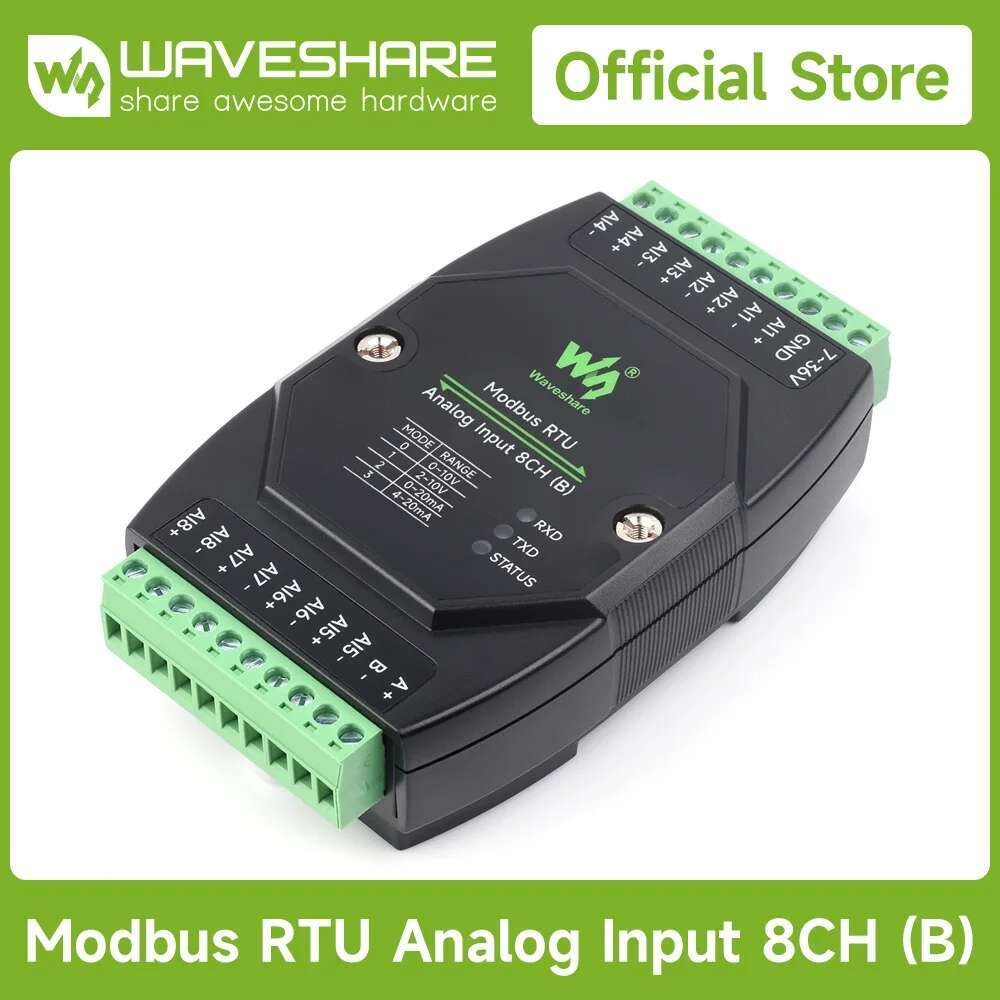 Waveshare Industrial Modbus RTU Analog Input 8CH, Modbus RTU, 12 บิตความแม่นยําสูง,รองรับแรงดันไฟฟ้าและกระแสสลับ