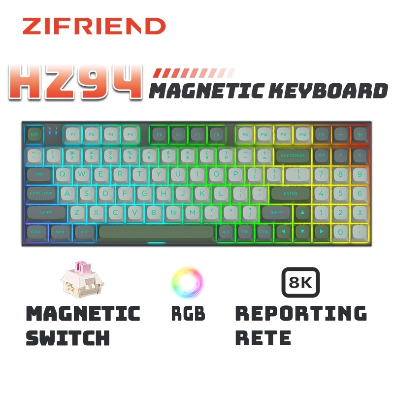 Zifriend HZ94 คีย์บอร์ดสวิตช์แม่เหล็ก 94 คีย์ Rapid Trigger RGB 8000hz คีย์บอร์ดเกม