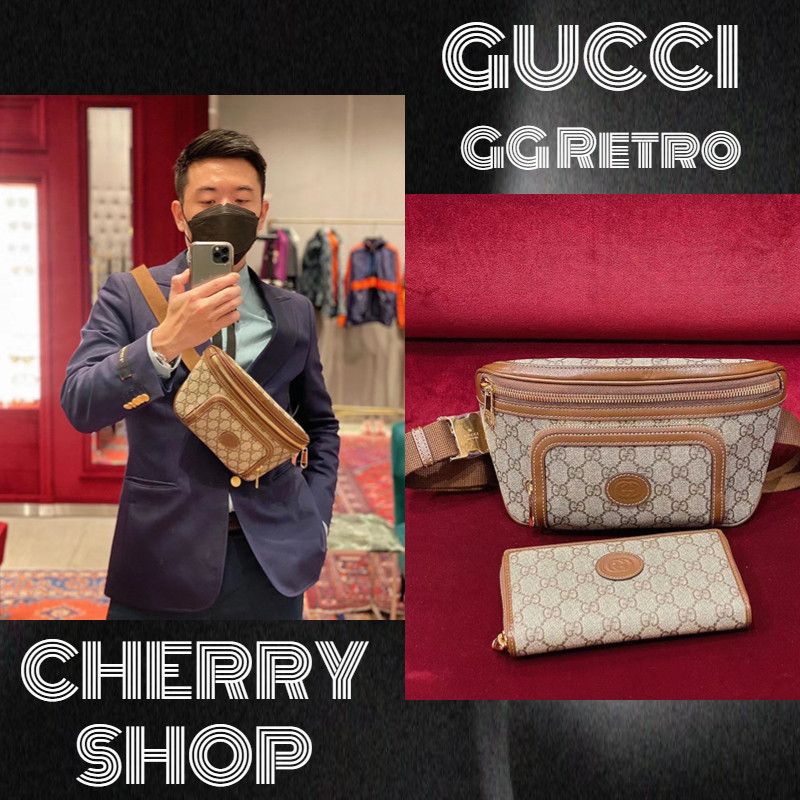 ราคาดีที่สุดของแท้ 100%กุชชี่ Gucci GG Retro Series Belt Bag กระเป๋าคาดเข็มขัดผู้ชาย/กระเป๋าคาดอกผู
