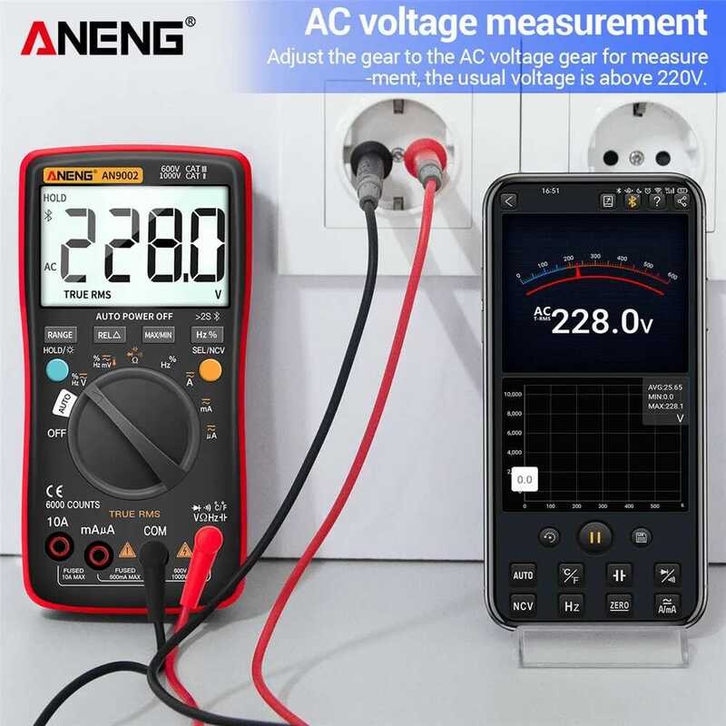 ▥ ANENG An9002 มัลติมิเตอร์แบบดิจิตอล Ac/Dc แรงดันไฟฟ้า Professional Bluetooth Auto-Range Multi