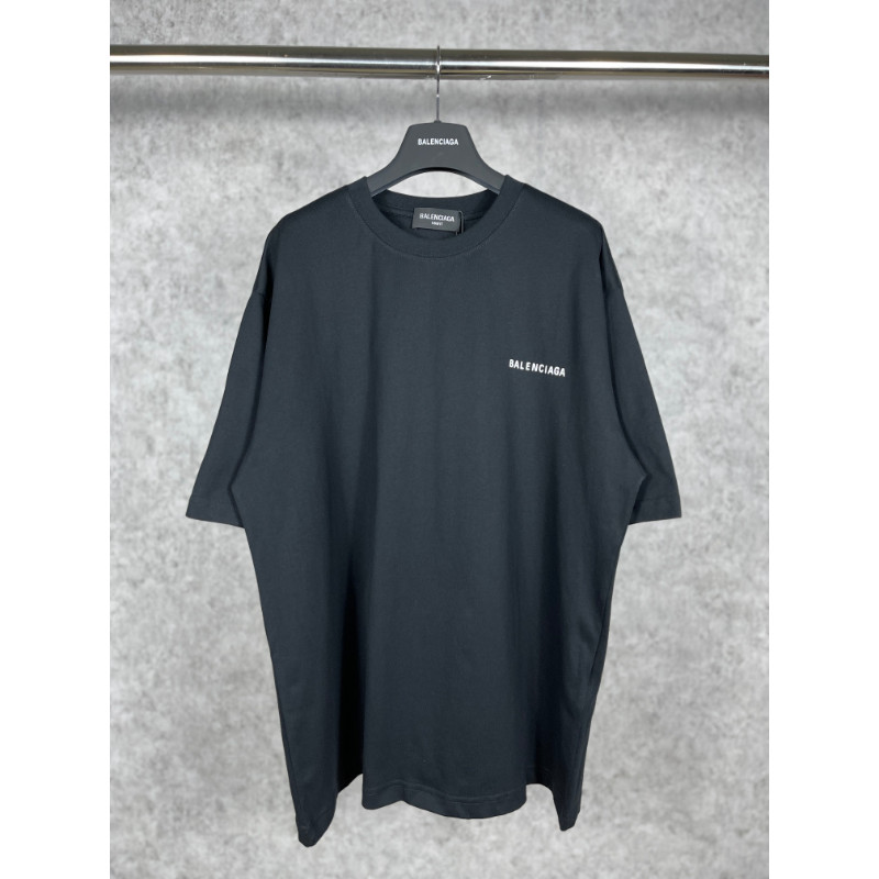BALENCIAGA6102 โลโก้สีขาวเสื้อยืดสีดําหลวมสวมใส่ทุกวันผู้หญิง