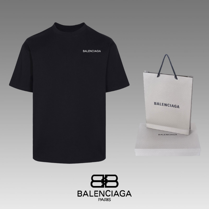 BALENCIAGA5503 โลโก้สีขาวเสื้อยืดสีดําหลวมสวมใส่ทุกวัน