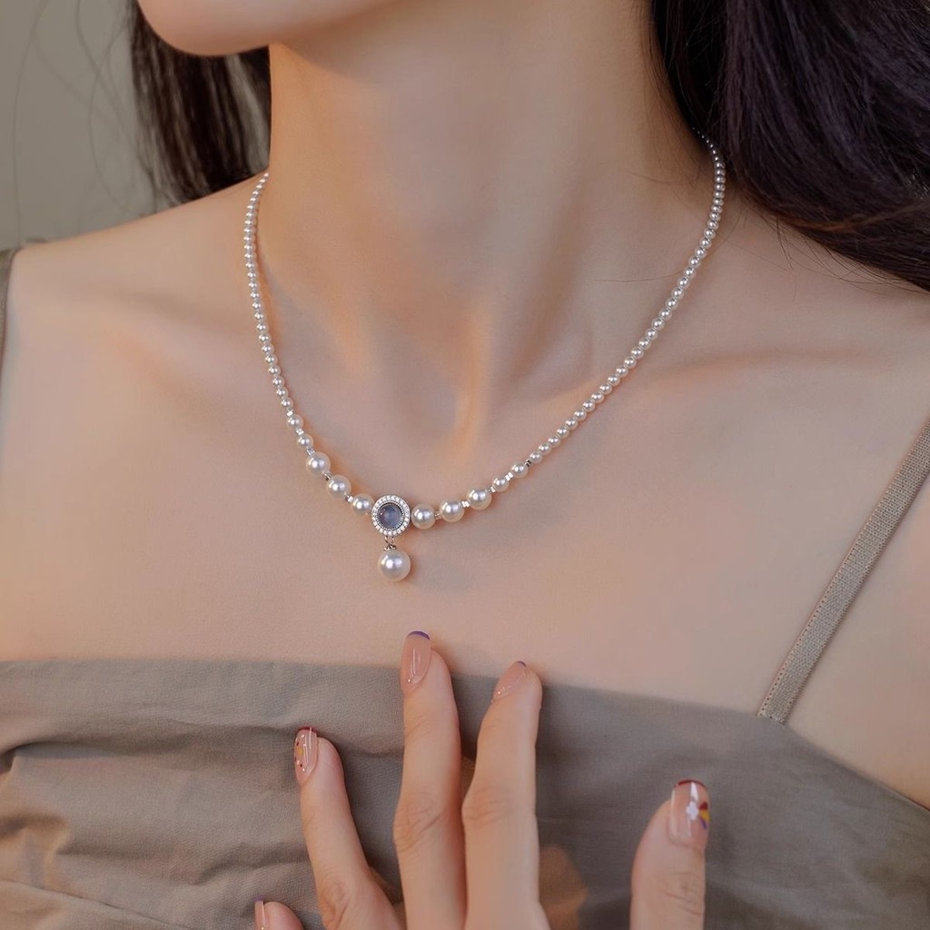 AIF พลอยสีฟ้ามุก 999 เงินสเตอร์ลิงฝรั่งเศสหรูหราออกแบบเฉพาะสร้อยคออารมณ์ของขวัญวันเกิดสำหรับแฟน