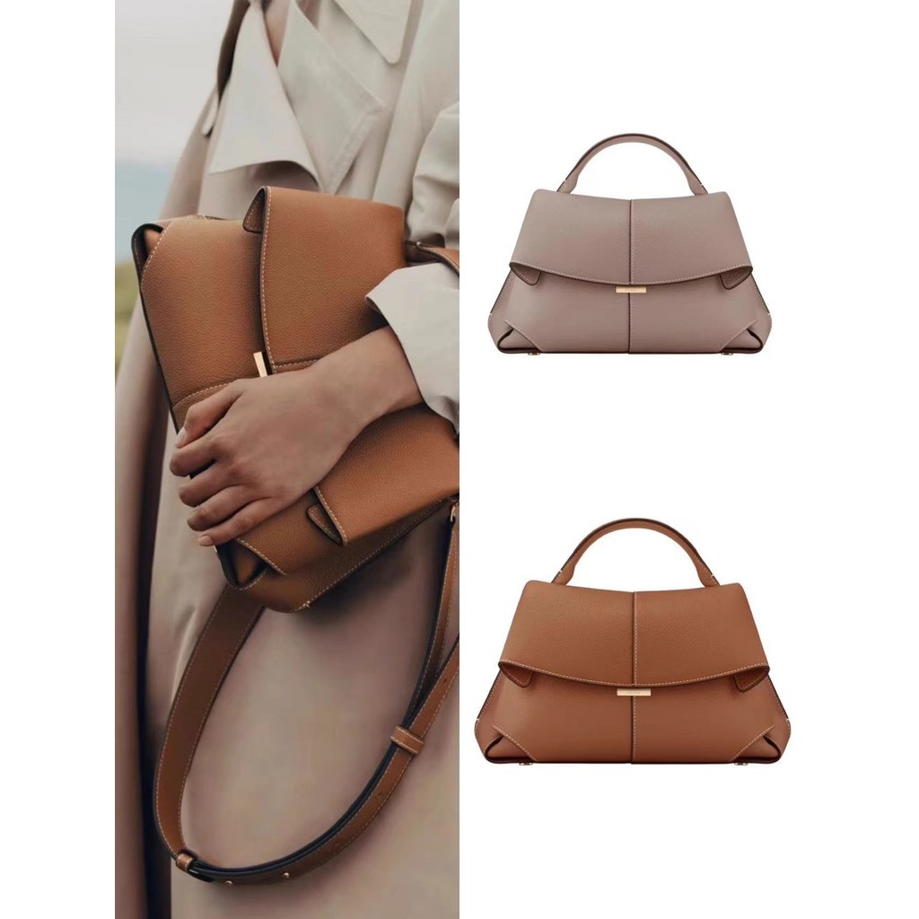 POLENE Niche Design Mokki Series กระเป๋าถือทรงจีบหนังวัว, กระเป๋าสะพายข้าง, กระเป๋าสะพายข้าง