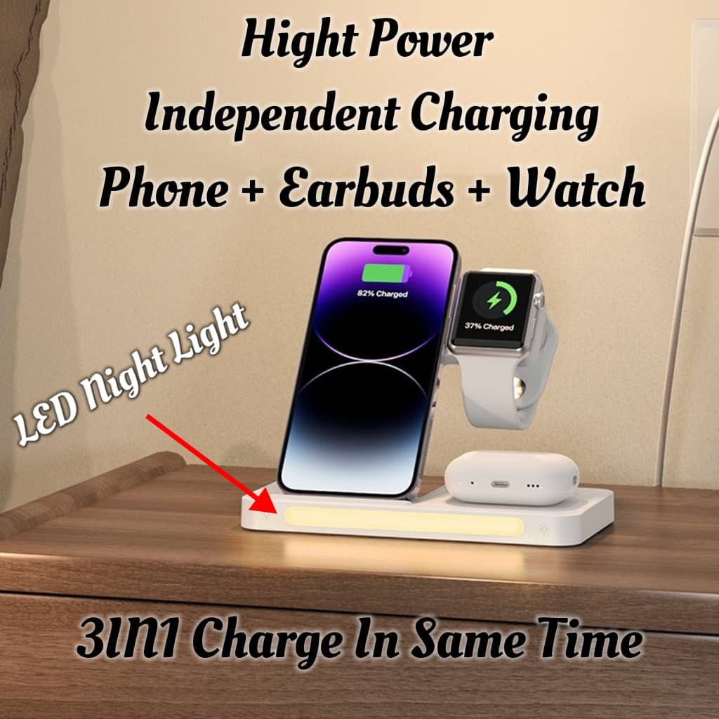 ATLAS Recci RCW-31 15W เครื่องชาร์จไร้สายแบบพับได้ 4 in 1 พร้อมไฟกลางคืน