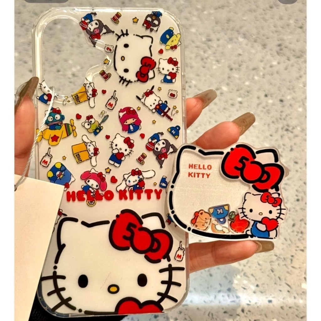 Space Big Hole Hello Kitty พร้อมผู้ถือน่ารัก IPhone15Pro กรณี 11/12 Drop Proof 13/14/16Plus Soft Case Xs/xr โปร่งใส 7/8p เทศกาล