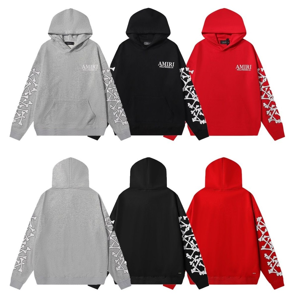 AMIRI 2025 ฤดูใบไม้ร่วงผลิตภัณฑ์ใหม่ Amiri Bone Kilin แขนพิมพ์คุณภาพสูงลําลองหลวม Hoodie เสื้อกันหนา