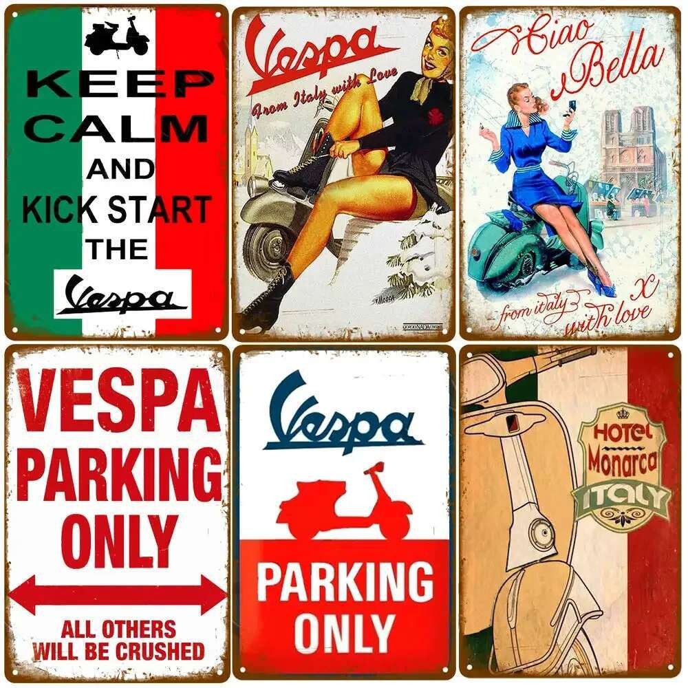 Vespa ที่จอดรถเท่านั้น Vintage โลหะป้ายดีบุก Home Cafe โรงรถรถจักรยานยนต์ Billboard Wall Art โปสเตอร