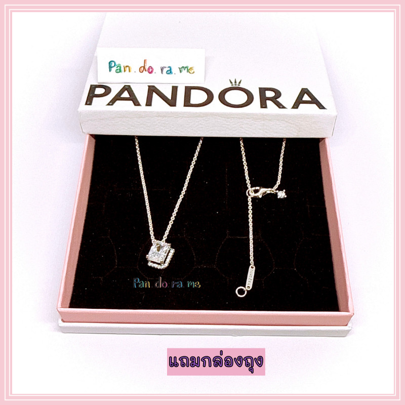 ♞,♘[พร้อมส่ง สินค้าแท้ ] สร้อยคอ Pandora Rectangular Sparkling Halo Collier Necklace (แถมกล่อง) XXS