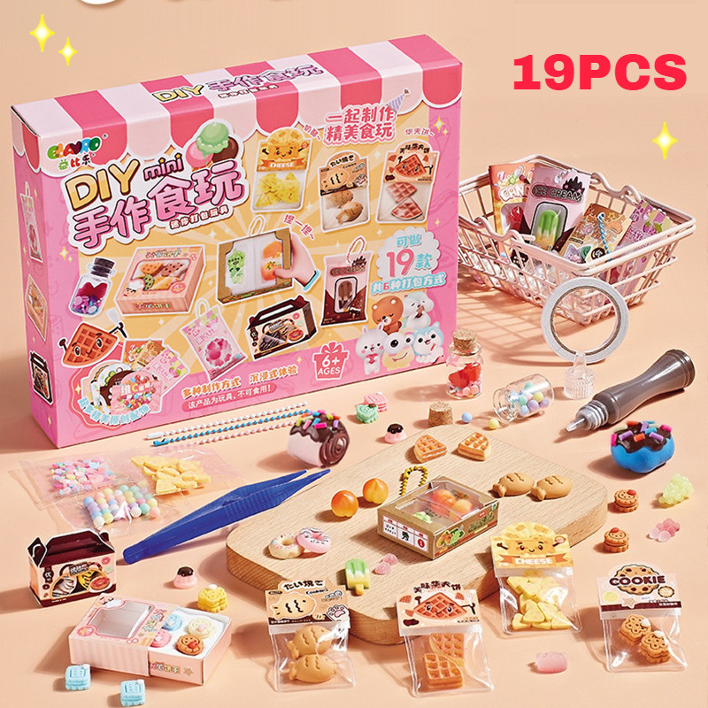 19 ชิ้นเด็ก DIY มินิอาหารชุด Squishy อาหาร DIY ชุดมินิอาหาร Charm ทําชุด Sensory Play Mini อาหารทําชุด DIY Squishy ของเล่นโฟมนุ่มดินมินิอาหาร DIY Craft ชุดพวงกุญแจ