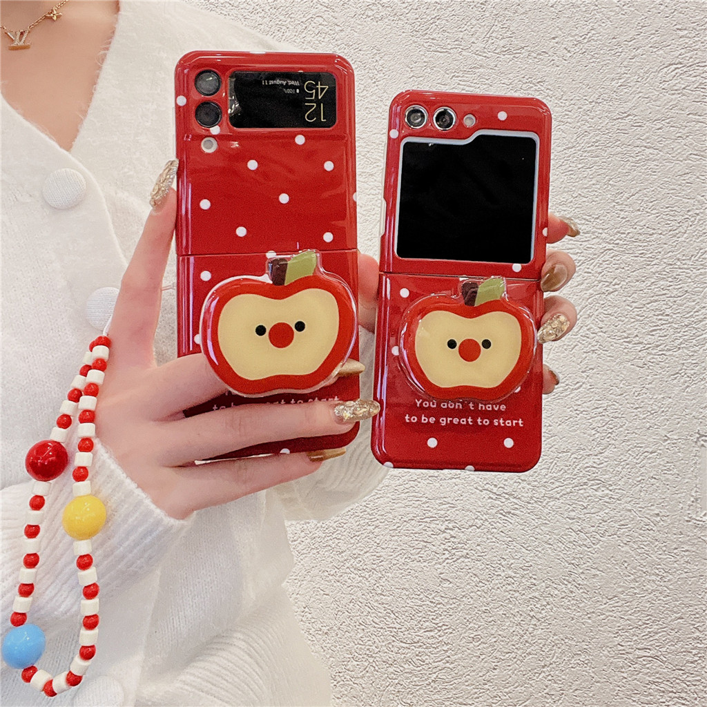 SAMSUNG น่ารักเต็มหน้าจอwaveเคสโทรศัพท์สําหรับsamsung Galaxy Z Flip 5 6 Z Flip6 ZFlip 5 Zflip6 Zflip5 กันกระแทกปกหลังพร้อมจุดAppleผู้ถือสร้อยข้อมือ