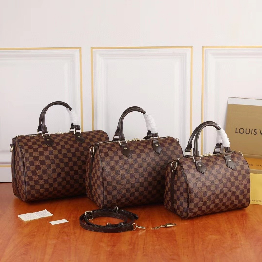 2024 [ของแท้ดั้งเดิมพร้อมกล่องบรรจุภัณฑ์] Louis VUITTON Speedy 35 Checkerboard Presbyopic Canvas Pi