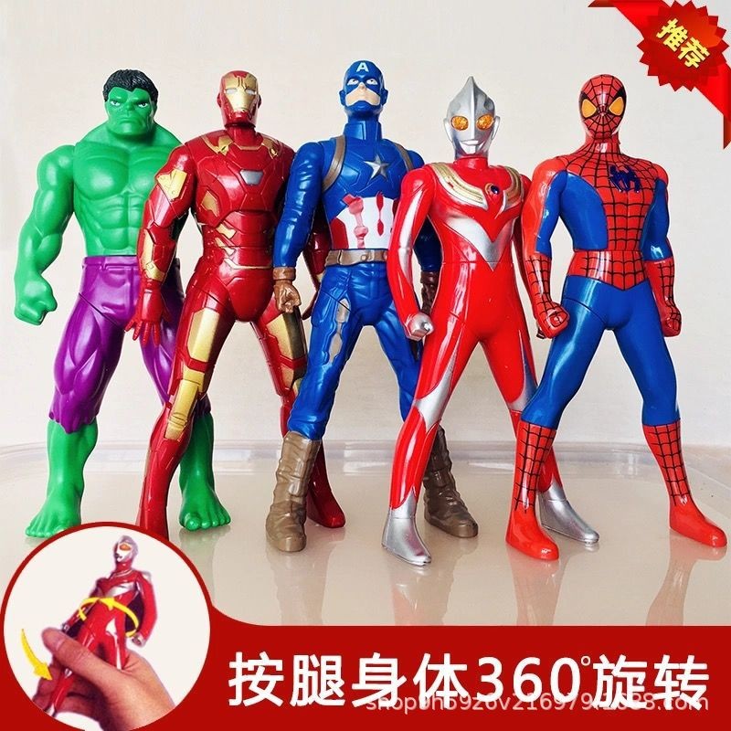 หมุนได้ 360 องศา Tiga Ultra ของเล่นกดขาหมุนต่อสู้ Iron Man Avengers Spider-Man โมเดล