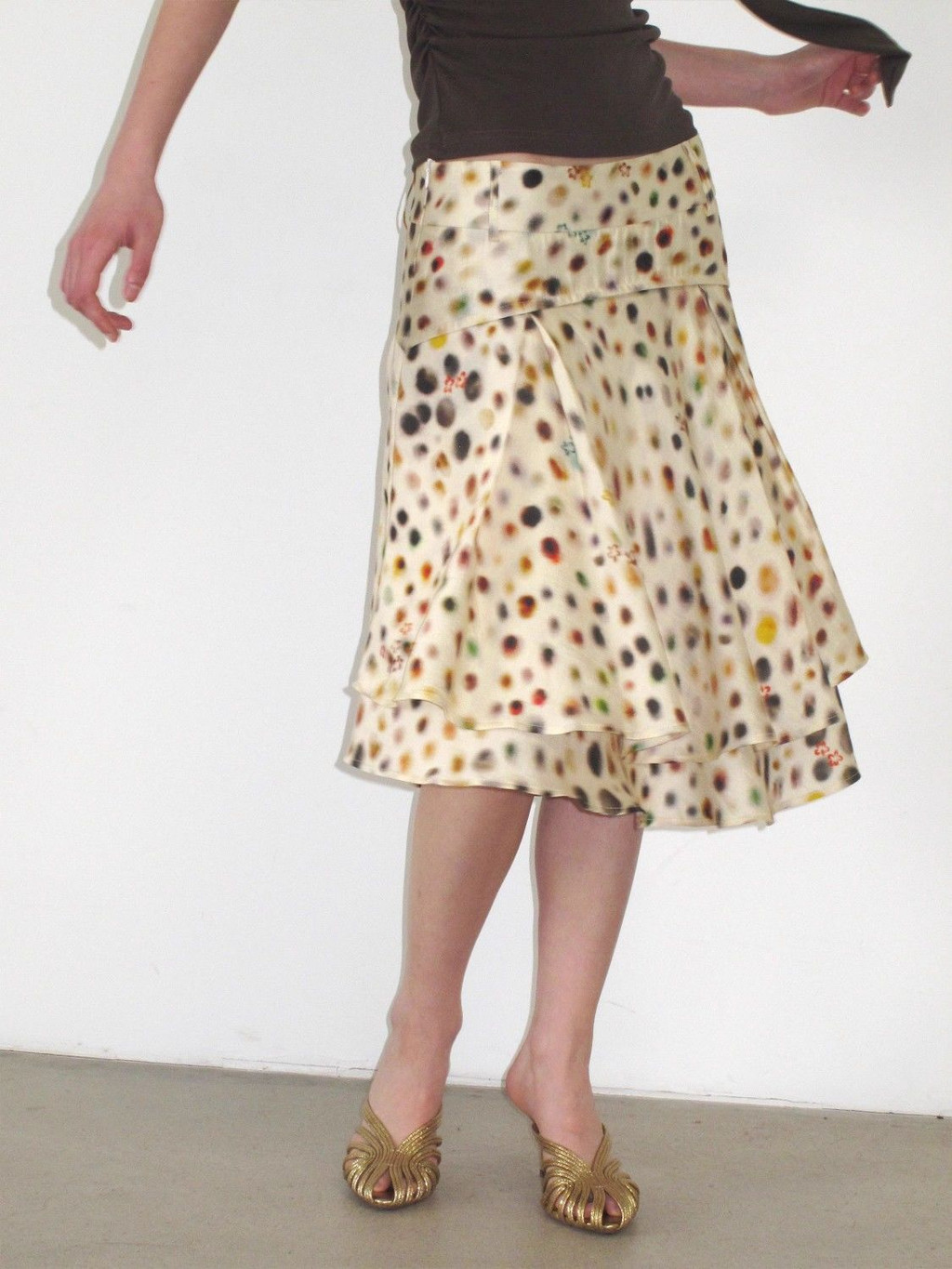 Polka Dot Female Psychedelic Polka Dot Double Layer Diagonal Cut Holiday Style Mid-Leng