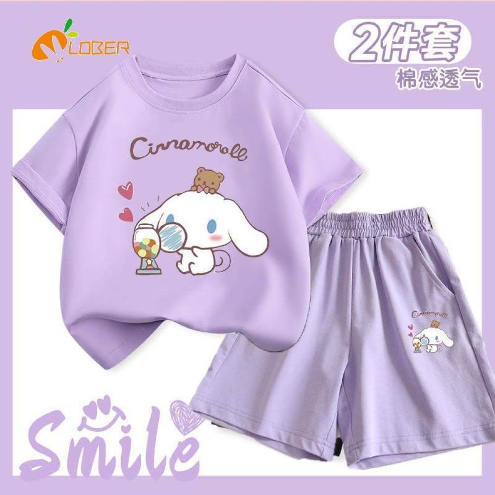 ชุดเด็กผู้หญิง กางเกงขาสั้นเด็กหญิง เสื้อยืดเด็กหญิง เสื้อผ้าเด็ก Sanrio ชุดเด็กชุดเด็กผู้หญิง 2-13 