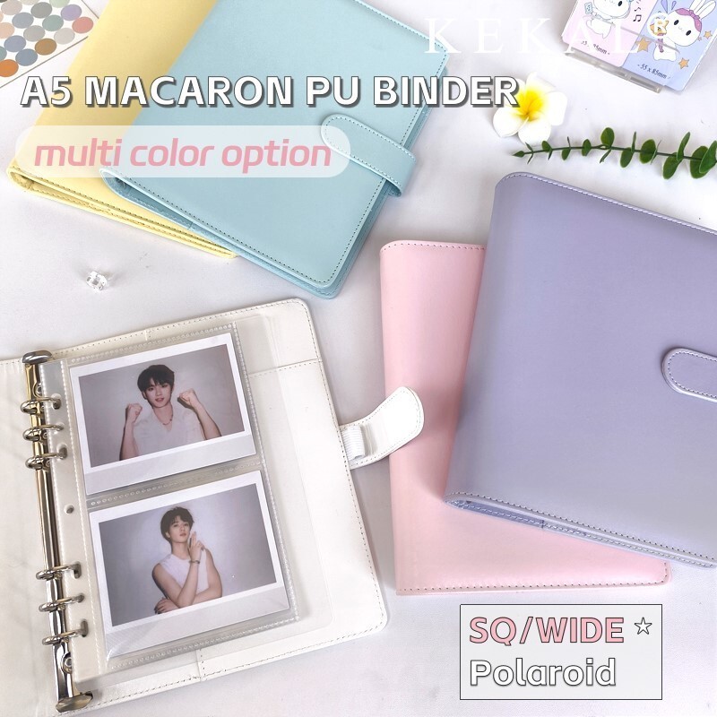 A5 6 หลุม Macaron PU หนัง Photocard Binder หลวม K-POP อัลบั้มภาพรวบรวมหนังสือ 3R 4R โปสการ์ด Instax กว้าง SQ Photo Storage Notebook