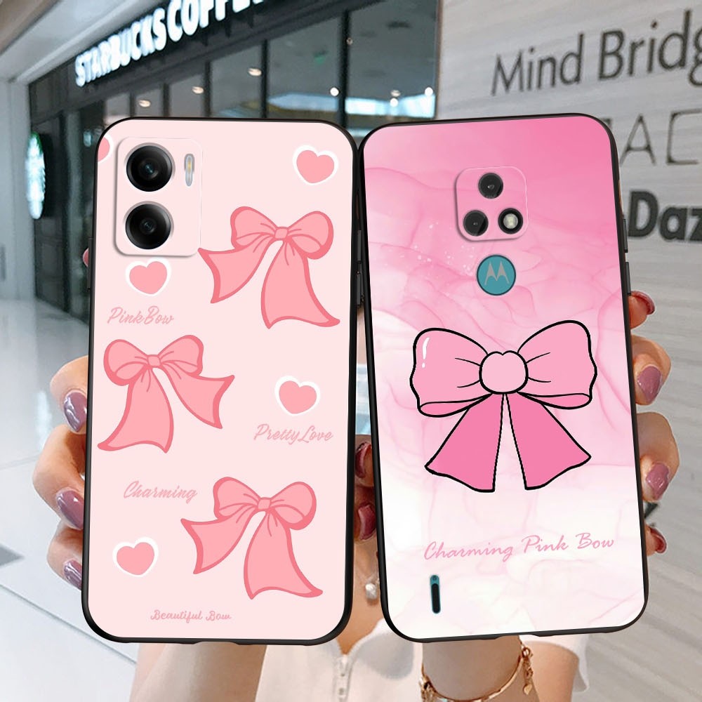 เคสโทรศัพท์โบว์สีชมพูสําหรับ : Motorola Moto E3 E5 E6 E7 Plus E5 E6 Play E6S E6I E7I E7 Power : ความ