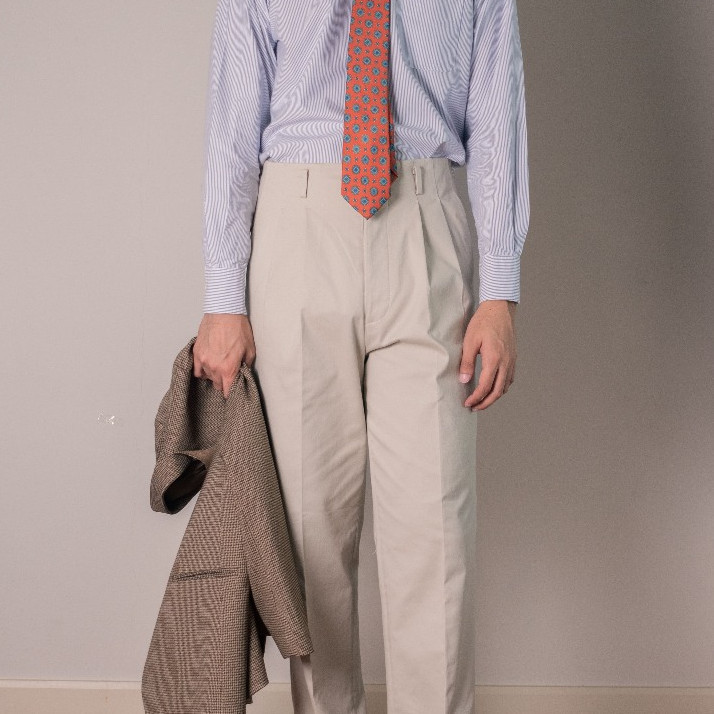 [T6HW]กางเกงเอวสูง Hollywood trousers Chinos cotton "Light Beige"