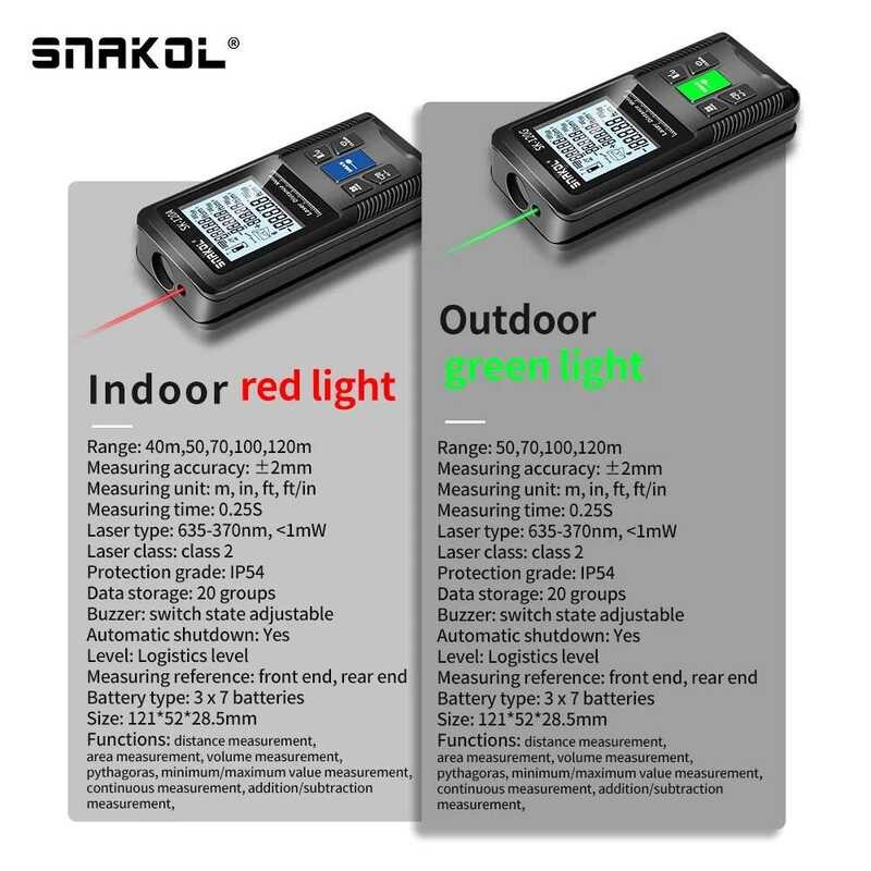 ▥ Snakol เทปเลเซอร์วัด 40/50/120M เครื่องวัดระยะทางเลเซอร์ Digital Rangefinder