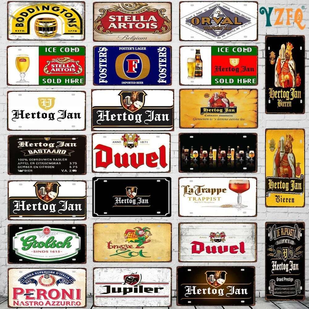 YZFQ Belgian เบียร์ป้ายโลหะ 6x12 นิ้ว Duvel Corona Jupiler Zot แผ่นสําหรับ Wall Home ร้านอาหาร Craft