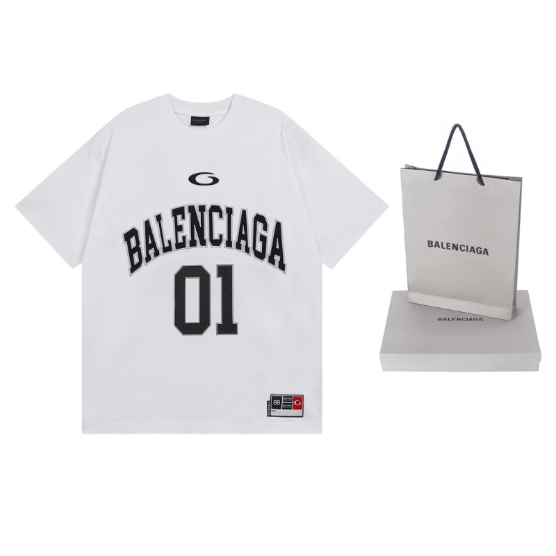 BALENCIAGA01 เสื้อยืดหลวมตัวเลขสีขาว