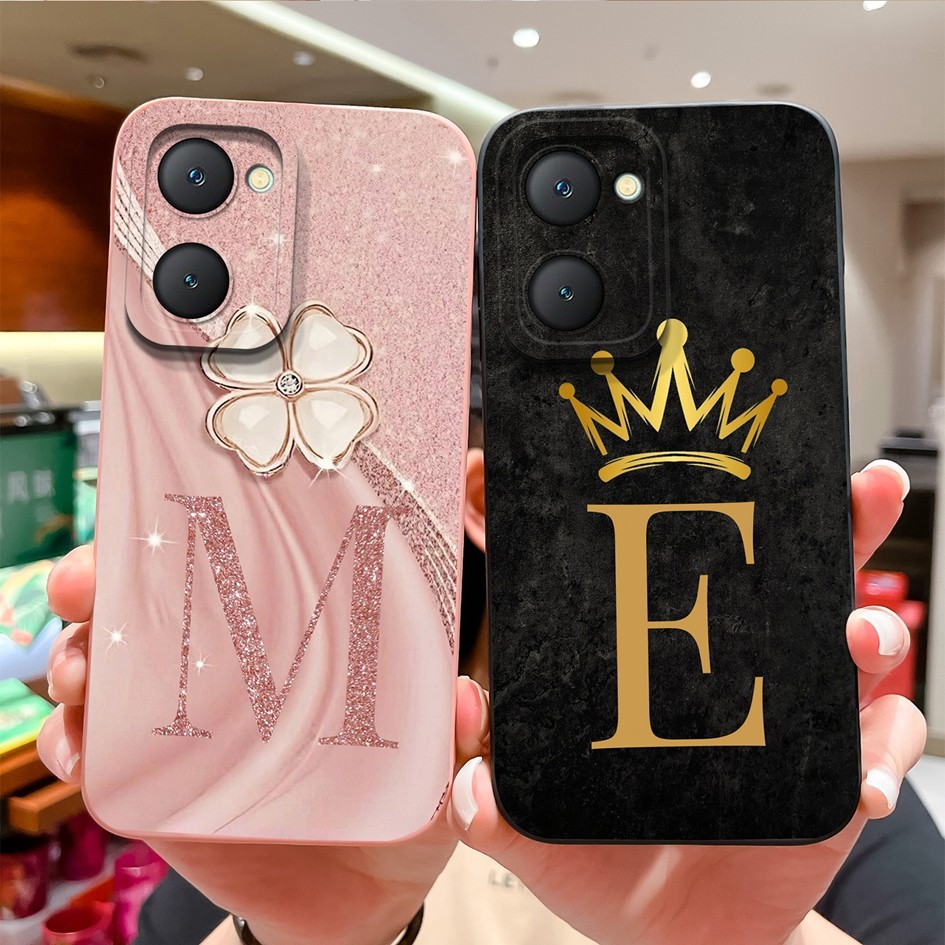 สําหรับ Vivo Y28S Y28E 5G เคสโทรศัพท์หรูหราดอกไม้ตัวอักษรคู่ซิลิโคนป้องกันฝาหลังสําหรับ VivoY28S VivoY28E Y28 ES Capa Shell