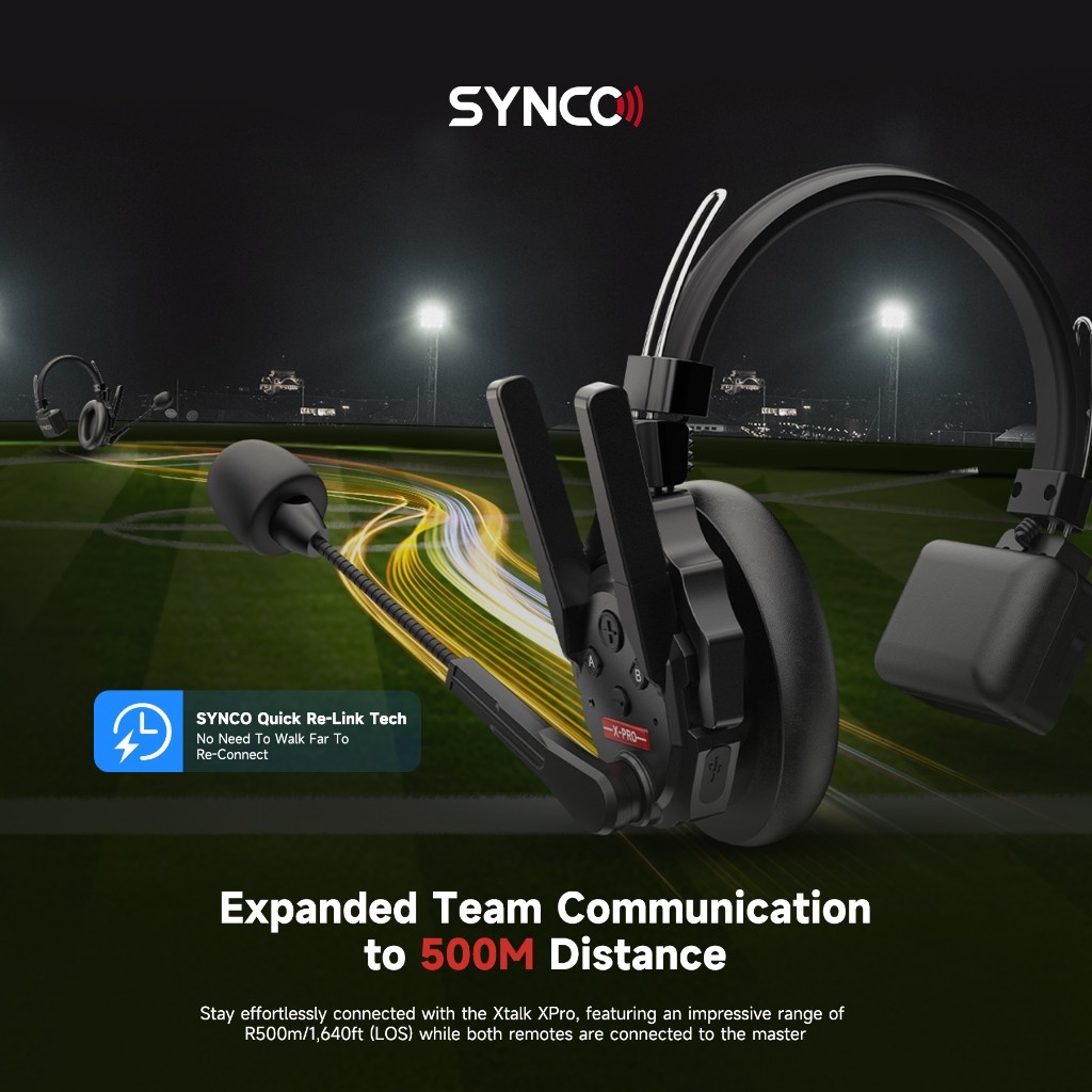 Synco Xtalk Pro 2.4G Full-Duplex ชุดหูฟังระยะไกลหูเดี่ยวระบบอินเตอร์คอมไร้สายสําหรับภาพยนตร์และโทรท