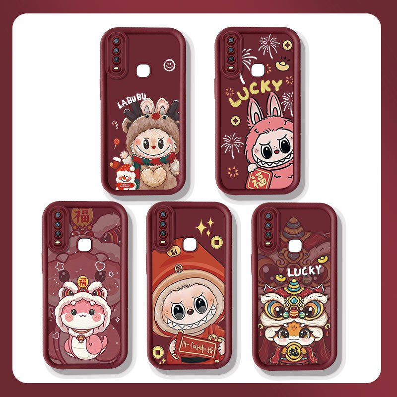 ปลอกสําหรับ VIVO 1920 1901 1904 1940 1906 1902 V2028 V2026 V2033 V2042 V2029 การ์ตูนปีใหม่โชคดี Labubu น่ารักเคสโทรศัพท์กันกระแทกซิลิโคนกรณี