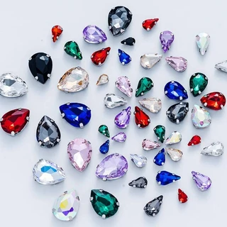 QIAO Drop Multi Mix ขนาด 50 ชิ้น Sliver Claw Rhinestones การตั้งค่ารูปร่างแก้วคริสตัลเย็บบนอัญมณีชุดแต่งงานรองเท้ากระเป๋า DIY Trim