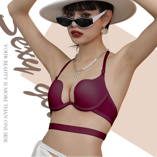 ชุดชั้นในเซ็กซี่ผู้หญิง รวบรวมและรองรับหน้าอกเล็กทําให้ดูขนาดใหญ่ขึ้น บราเปลือยรูปตัววีลึกต่ํา - รูปที่ 6