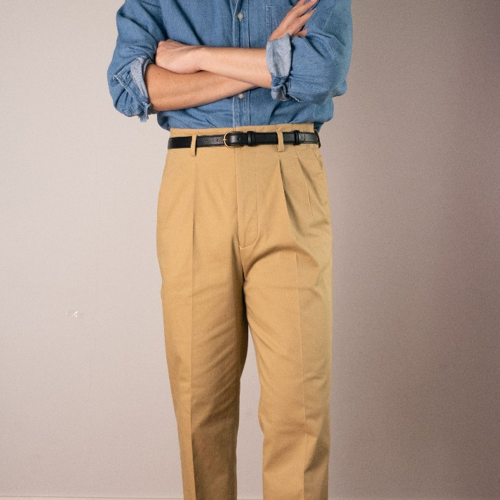 [T6HW]กางเกงเอวสูง Hollywood trousers Chinos cotton "Khaki"