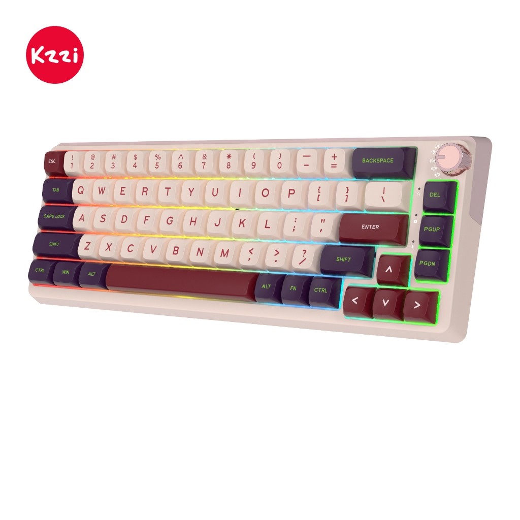Kzzi K68 PRO Nezuko สีม่วง 75% พร้อมจอแสดงผลมัลติมีเดียสีคีย์บอร์ดเกมกล Hot Swappable ปะเก็น Mount