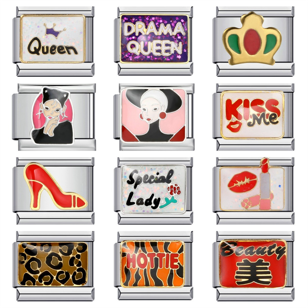 Y2k ผู้หญิงน้องสาวสาว Queen Diva สีสัน Glaze Charm Links 9 มม.สร้อยข้อมือเครื่องประดับสแตนเลส