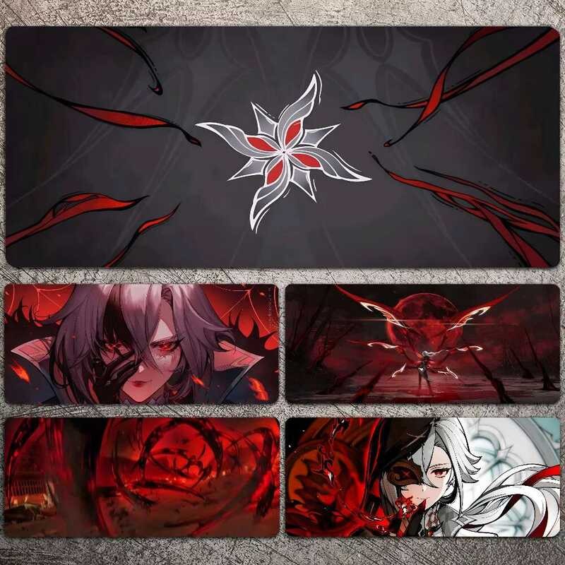 Genshin Impact Arlechino Mousepad แผ่นรองเมาส์แล็ปท็อปอุปกรณ์เสริมสําหรับเล่นเกม Mousepad ขนาดใหญ่แผ่นรองโต๊ะคอมพิวเตอร์ Gamer คีย์บอร์ดพรม