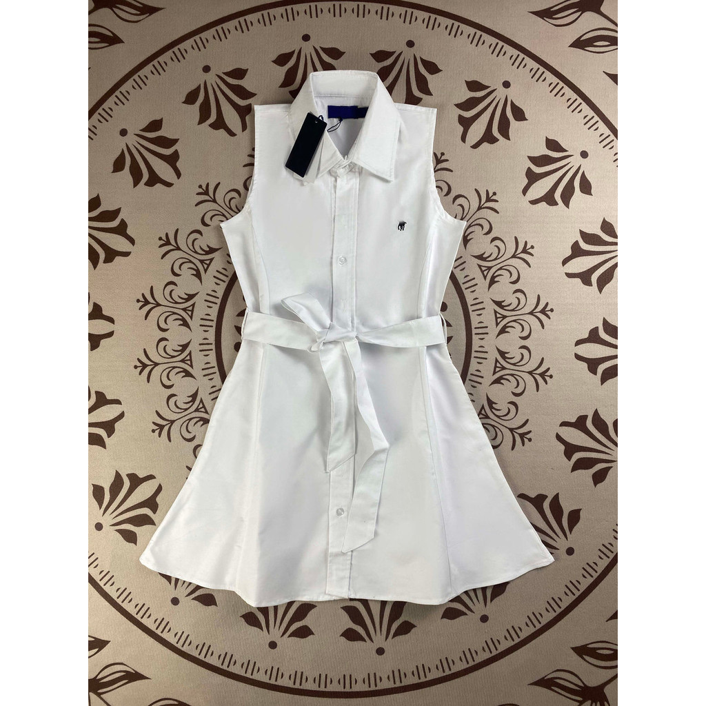 POLO Ralph Lauren RL Pony ปักเสื้อแขนกุด Oxford ปั่น A กระโปรง Commuter เสื้อโปโลผู้หญิง