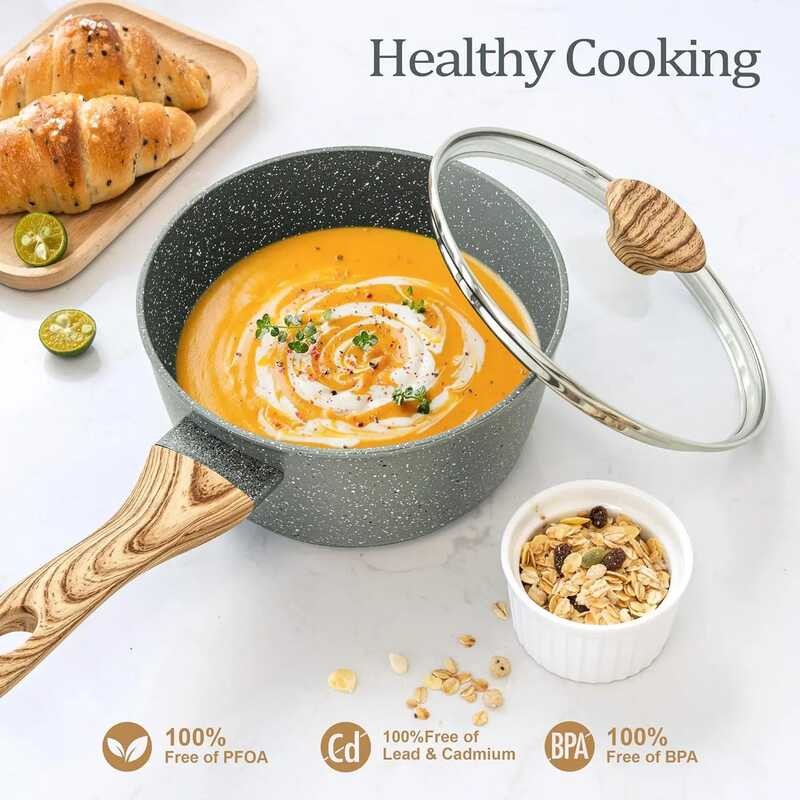 Lid, With Saucepans 1.5Qt&2Qt&3Qt, Granite Pan 3 Piece, Stone Saucepan Nonstick Sauce Pot Set