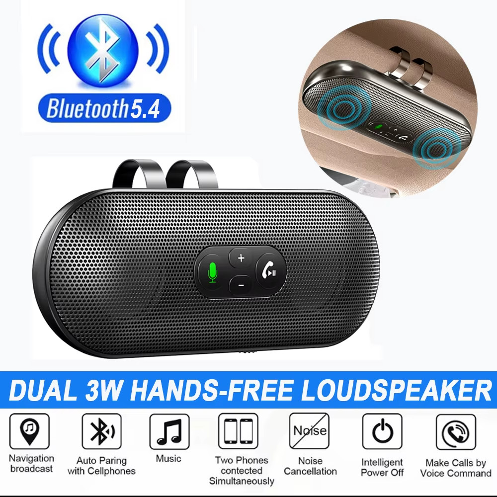 บลูทูธ 5.4 ชุดรถแฮนด์ฟรี Dual 3W Speakerphone Sun Visor ลําโพง Mp3 เครื่องเล่นไร้สายเครื่องรับสัญญาณเพลงพร้อม Voice Assistant