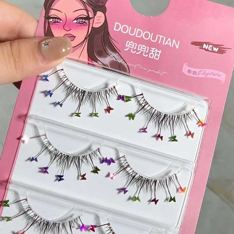 ▥ Ddt42-01ขนตาปลอมแบบไทยสุดฮอตเลเซอร์เลื่อมเล็กผีเสื้อการ์ตูนคอสเพลย์ธรรมชาติจำลองแบบชิ้นเดียวห